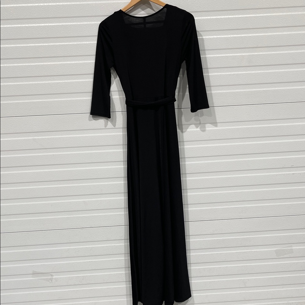 Chic Black Long Sleeve Wrap Dress - Picture 6 of 6